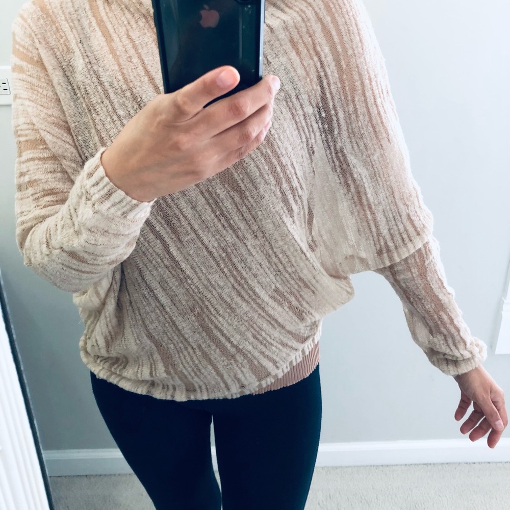 BCBGMaxAzria  asymmetrical top shear see trough layered top. Beige